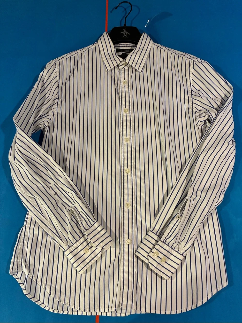 Banana Republic White Shirt with Blue Pinstripes